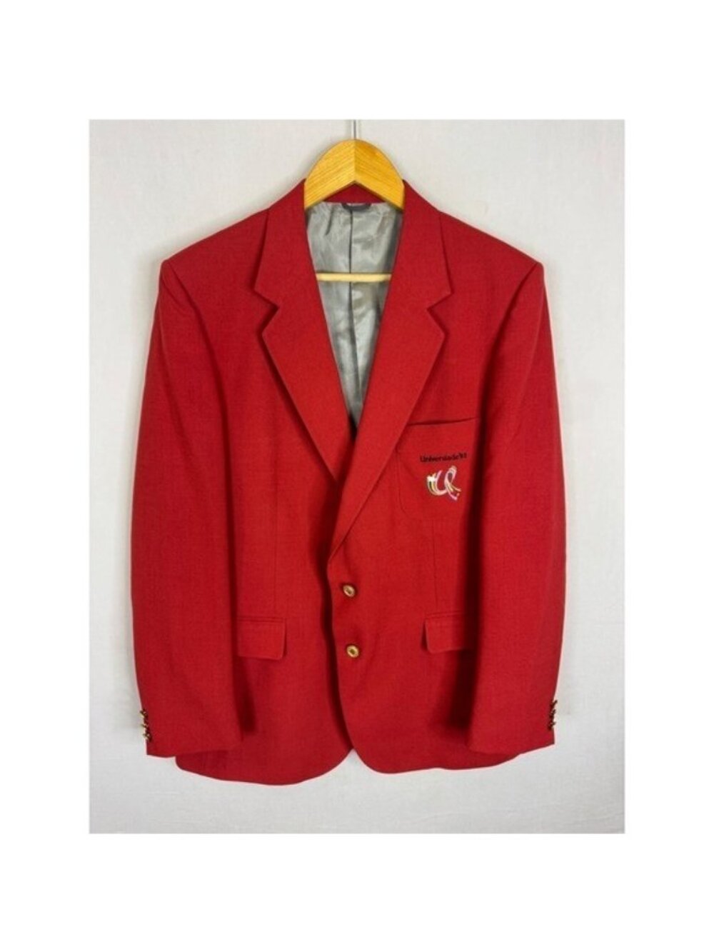 Vintage Hallmark Universiade 83 Edmonton Canada Red Wool Blend Blazer Mens 40R